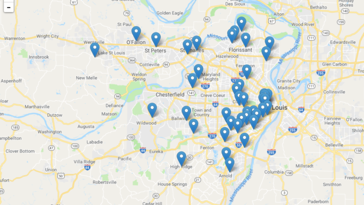 Map of St Louis with Donation bins